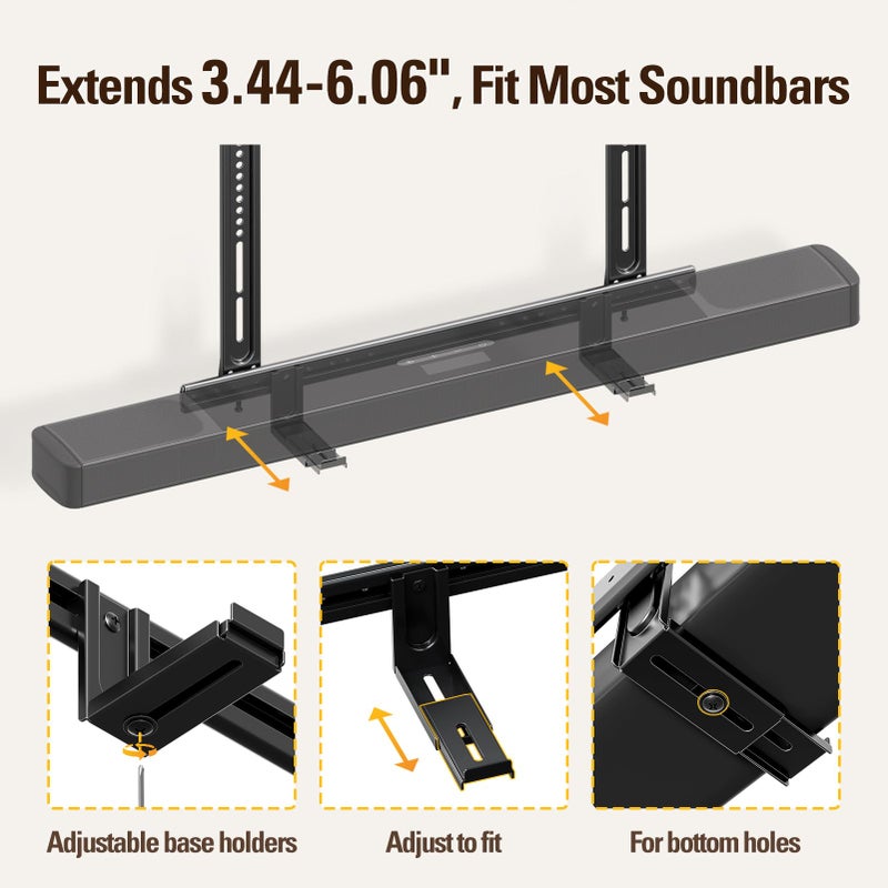 Mounting Dream Soundbar Mount, Heavy Duty Soundbar Wall Mount for Sound Bars with Holes/Without Holes Up to 26.5 LBS, Soundbar Bracket Height Adjust, No-Slip Base Holder Extends 3.44â€-6.06â€, MD5428 - Image 5